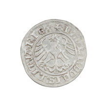 Lithuanian half-grosz, Sigismund I the Old (king of Poland; 1506–1548). Obverse: Pogon (Lithuanian