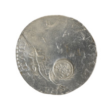 Lithuanian half thaler forgery (mezzo ducato with false countersignature), Sigismund II Augustus