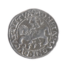 Lithuanian half-grosz, Sigismund II Augustus (King of Poland; 1544–1572). Obverse: Polish eagle;