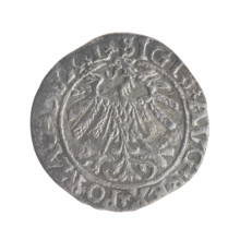 Lithuanian half-grosz, Sigismund II Augustus (King of Poland, 1544–1572). Obverse: Polish eagle; in
