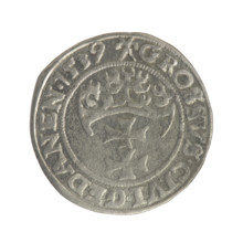 Gdansk grosz, Sigismund I the Old (King of Poland; 1506–1548). Polish coin, Jagiellon dynasty.