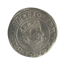 Gdansk grosz, Sigismund I the Old (King of Poland; 1506–1548). Silver coin (1540). Obverse: Crowned