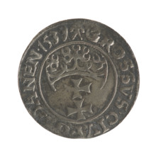 Gdansk grosz, Sigismund I the Old (King of Poland; 1506–1548). Silver coin, 1539. Obverse: Crowned