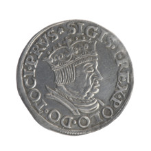 Gdansk trojak, Sigismund I the Old (King of Poland; 1506–1548). Obverse: crowned male bust in