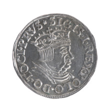 Gdansk trojak, Sigismund I the Old (King of Poland; 1506–1548). Obverse: crowned male bust in