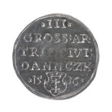Gdansk trojak, Sigismund I the Old (King of Poland; 1506–1548). Obverse: Crowned male bust in