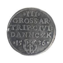 Gdansk trojak, Sigismund I the Old (King of Poland; 1506–1548). Obverse: Crowned male bust in