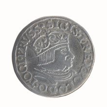 Gdansk trojak, Sigismund I the Old (King of Poland; 1506–1548), Polish coin; male busts; Sigismund