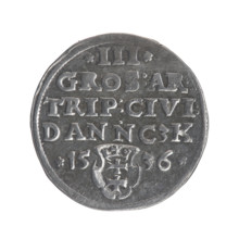 Gdansk trojak, Sigismund I the Old (King of Poland; 1506–1548). Polish coin — obverse: crowned male