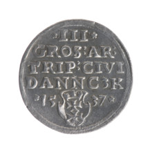 Gdansk trojak, Sigismund I the Old (King of Poland; 1506–1548). Polish coin (trojak), 1537.