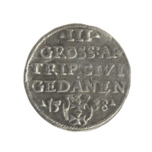 Gdansk trojak, Sigismund I the Old (King of Poland; 1506–1548). Silver coin (trojak), 1538.
