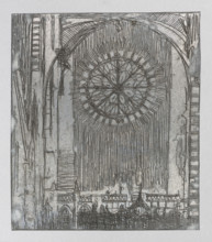 Gothic interior with a rosette; Feliks Jablczynski (1865–1928), graphic artist; church interior