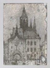 City view inspired by Polish architecture; Feliks Jablczynski (1865–1928), graphic artist; tenement