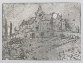 Buildings on a hill inspired by Polish architecture; Feliks Jablczynski (1865–1928); graphic
