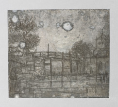Wooden bridge over the canal, Jablczynski, Feliks (1865–1928), graphic artist, Polish graphics,