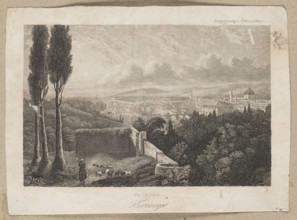 A steel engraving made by W. Creuzbauer in Karlsruhe depicts a View of Florence. Likely an