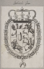 Coat of arms of Jakub Ludwik Sobieski, the so-called Bookplate of Jan III Sobieski. Five-field coat