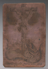 Iesus amor meus Crucifisus est (Christ on the Cross and Mary Magdalene). Reverse: S. Theresa (Image