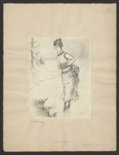 A Maid Hiding a Top Hat and Cane from Her Master, Alfred Grévin (1827–1892), draughtsman, genre