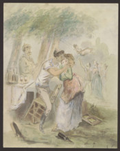 Skater at an Ice-Floor, Grévin, Alfred (1827–1892), draughtsman; women; French drawings; ponds
