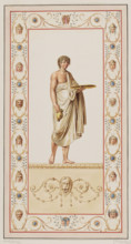 Vestigia delle Terme di Tito. Ephebe in a blue robe. Quadro from the wall decoration in room 15,