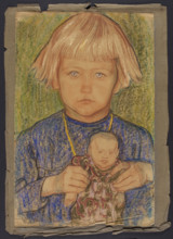 Girl with a doll, Jan Rembowski (1879–1923). Pastel drawing, 1908–1909. Height 47.5 cm, width 31 cm