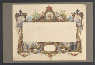 Frame for a wall calendar for 1855; Wojciech Gerson (1831–1901), draughtsman; flowers, garlands