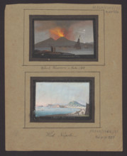 The eruption of Vesuvius in 1819; Camillo de Vito (fl. 1794–1845), draughtsman; subject: Vesuvius
