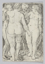 Death and Three Witches, Barthel Beham (1502–1540). German graphic print, 16th century, Renaissance