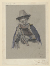 Italian bagpiper, painted by Leon Kaplinski (1826–1873), 1861, Rome. Watercolor drawing, height 29