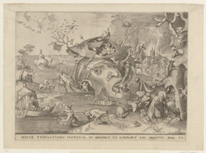 The Temptation of St. Anthony. with a pseudonym at the bottom, St. Anthony praying on his knees,