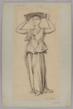 Study of a Woman Carrying a Basket of Flowers on Her Head, Hans Thoma (1839–1924), draughtsman, ca.
