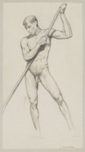 Nude — man leaning on a stick; Hans Thoma (1839–1924), draughtsman; ca. 1890, Germany; drawing;