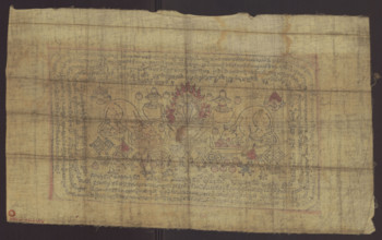 Banner depicting various offerings in honor of the mahasiddha Manibhadra; Tibetan Buddhist art