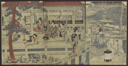Ushiwakamaru serenading Jôruri-hime (????????), Utagawa Kuninaga (ca. 1779–1827); publisher Iwatoya