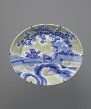 Platter (ôzara), platter, Japanese ceramics, ducks (zool.), imitation, plant ornaments, Meiji