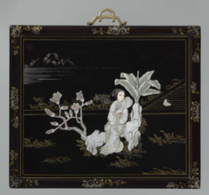 Panel; women; gardens; banana trees; magnolias; fans; Republic of China (1911–1949); butterflies;