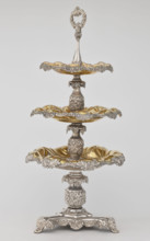 Etazera, Fraget, Józef; tableware elements. Etazera — three-tiered platter on a three-sided base,