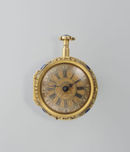 Double-case pocket watch in fabric-covered box; maker: Charles Cabrier (fl. 1697–1726); pocket