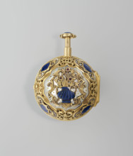 Double-case pocket watch in fabric-covered box, Cabrier, Charles (fl. 1697–1726), pocket watch,