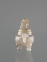 Ding-type incense burner with cover; decorated with lions and ceremonial vessel motifs; fo and