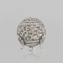 Salt cellar, Indian, 19th century; plant tendril and floral motifs; vessel for salt and spices;