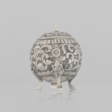 Salt cellar; Indian; 19th century; plant tendril and floral motifs; salt and spice vessel; plant
