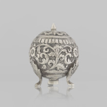 Salt cellar; Indian; 19th century; plant tendril and floral motifs; salt and spice vessel; plant