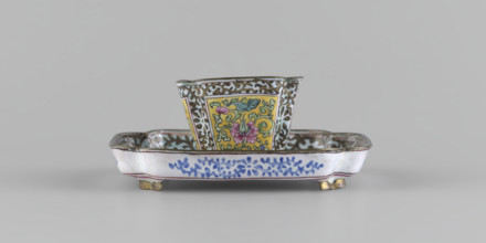 Bowl with saucer; painted enamel; plant ornament (peonies, plant tendril); Qing dynasty