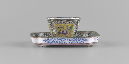 Bowl with saucer; Chinese; Qing (1644–1911); painted enamel; 18th century; subject: plant