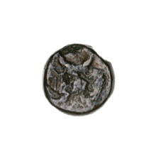 bronze coin, Pantikapaion; obverse: head of bearded Satyr facing left; reverse: bull head facing