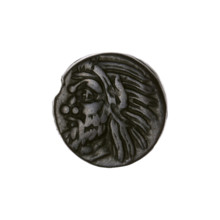 Bronze coin, Pantikapaion; obverse: head of bearded satyr facing left; reverse: bull head facing