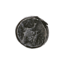 Bronze coin, Pantikapaion; obverse: head of bearded satyr facing left; reverse: bull head facing
