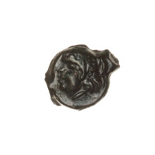 Bronze coin, Pantikapaion; obverse: head of a beardless Satyr in an ivy wreath facing left;